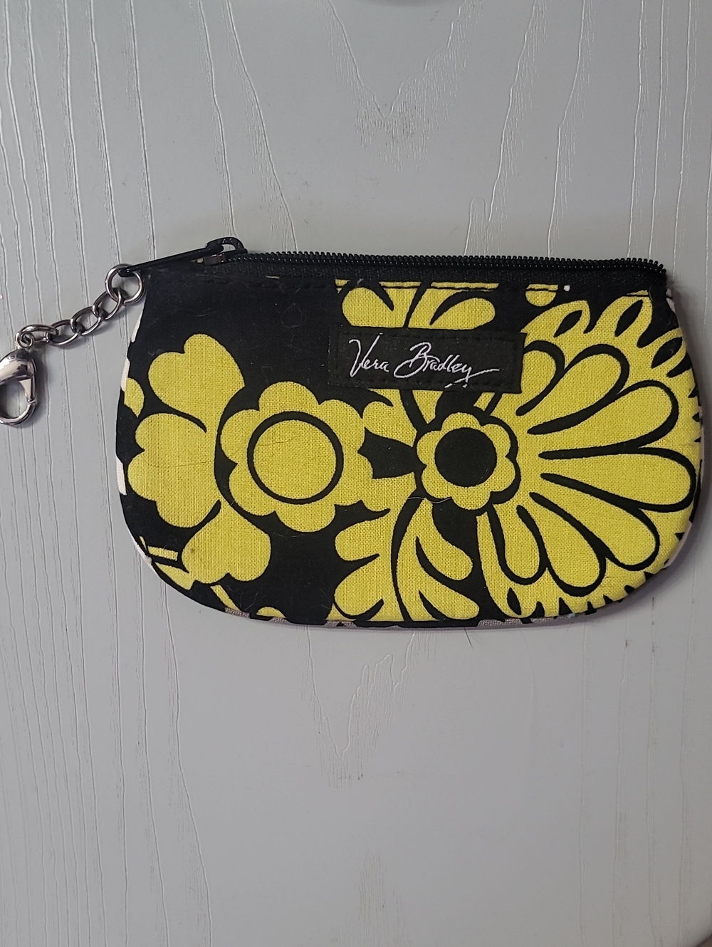 Vera Bradley Black and Yellow Floral Coin Pouch with Clip